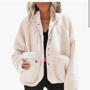 Cozy Cream Fleece Button-Up Sherpa Jacket